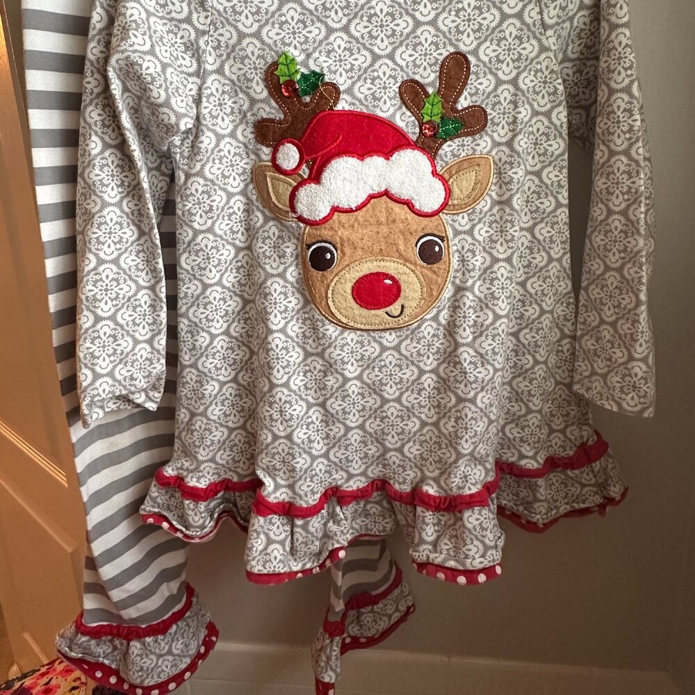 Emily Rose Christmas reindeer matching set with pants, size 8